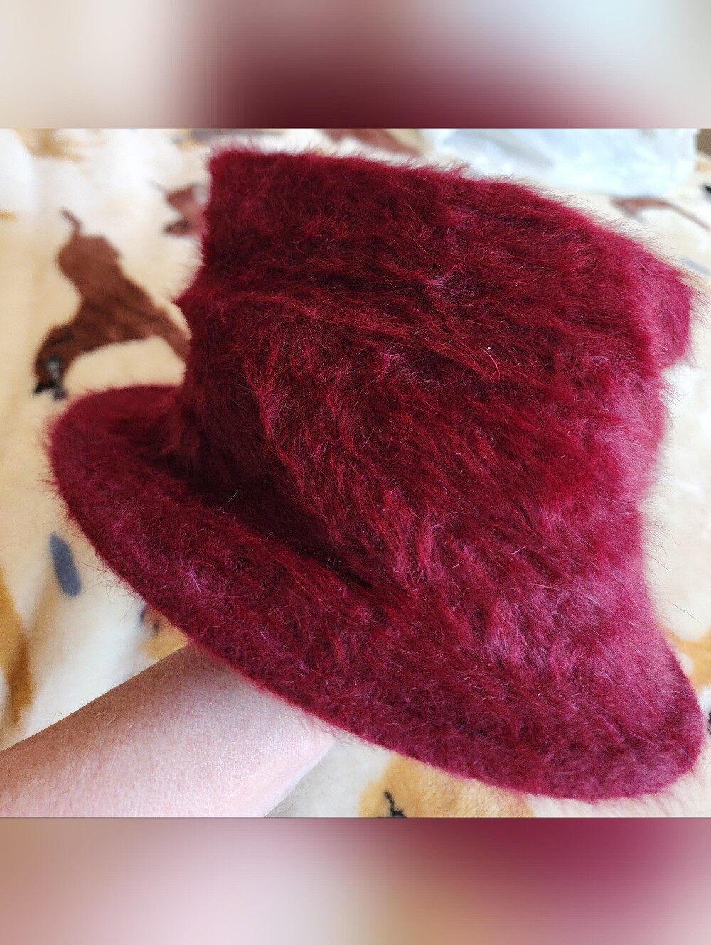 Fuzzy Real Angora Burgundy Bucket Hat By Norbu And Sold In NY @ Henri Bendel